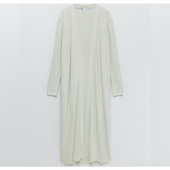 ZARA Ribbed Green Long Duster Cardigan Women Sz MED - Picture 6 of 6